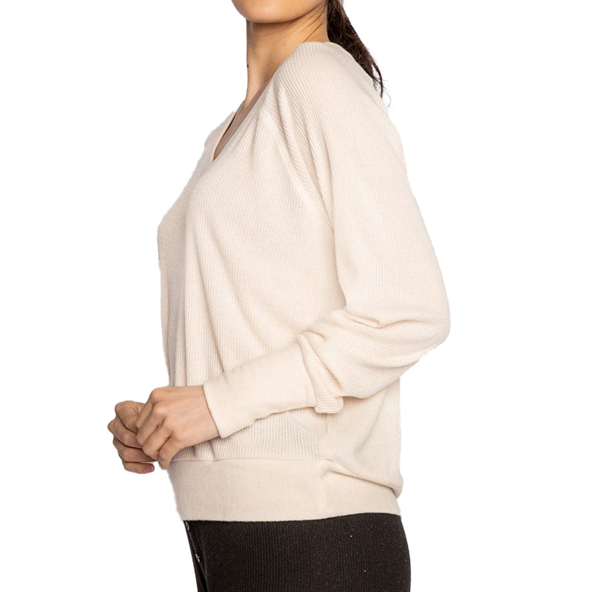 P.J. Salvage Textured Essentials Long Sleeve Top in Stone Ivory Side View