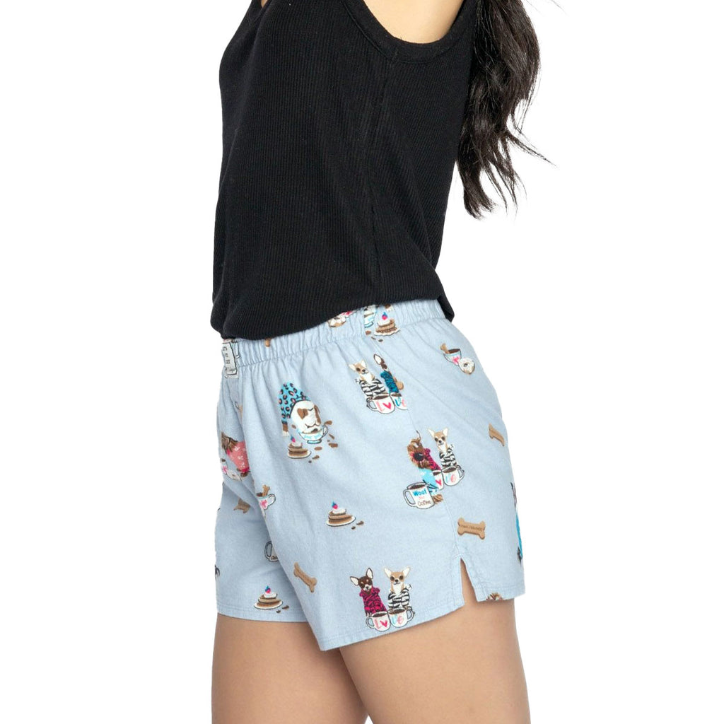 PJ Salvage Sunshine & Coffee Flannel Pajama Shorts | Sky Blue