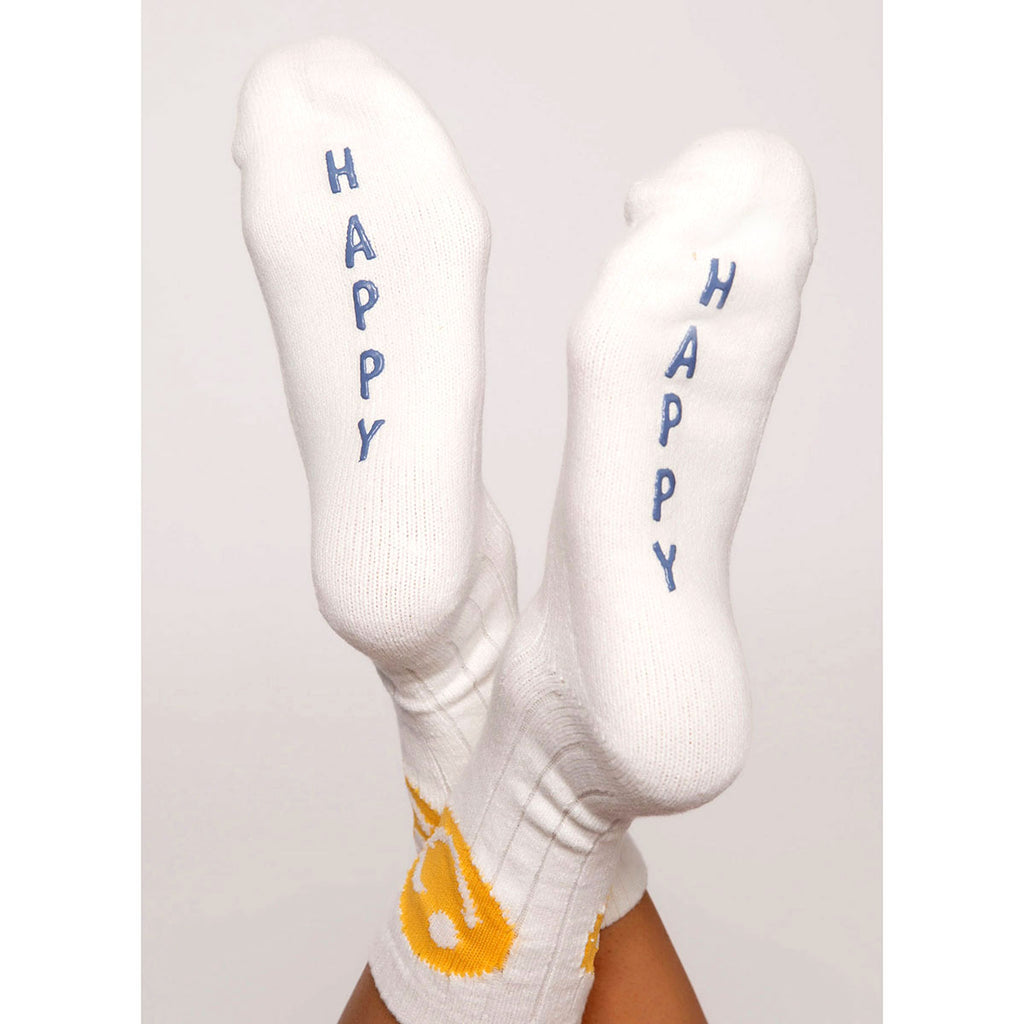 PJ Salvage Happy Winking Face Emoji Fun Socks Ivory Bottom