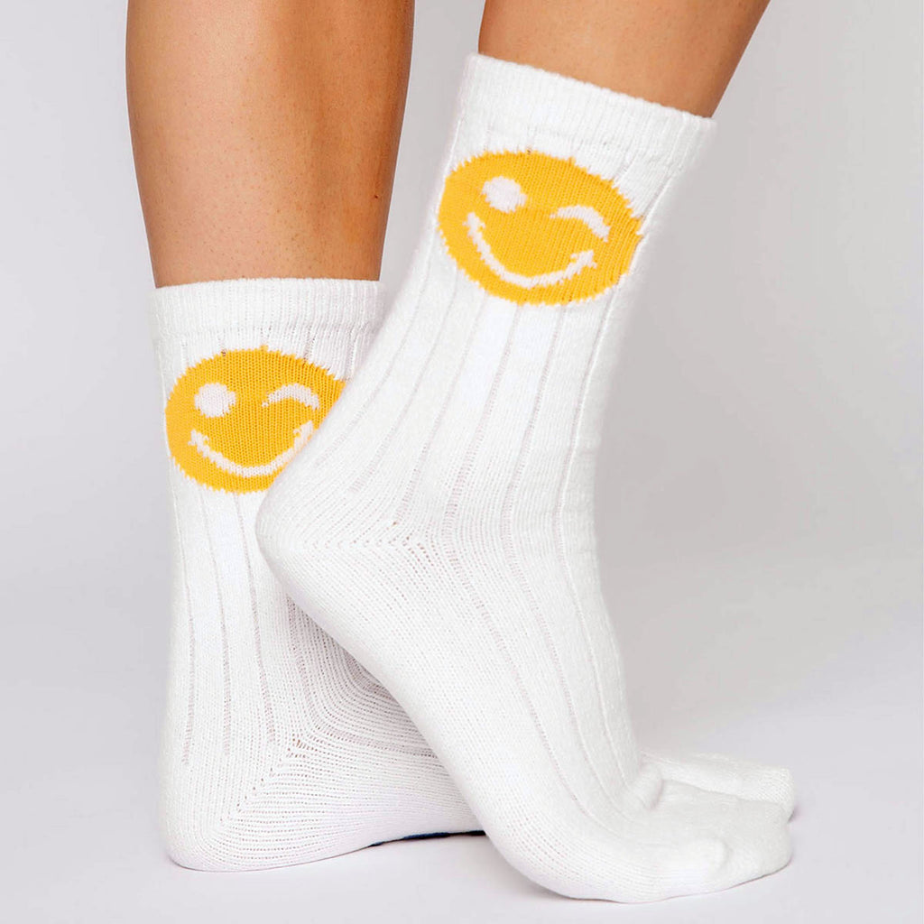 PJ Salvage Happy Winking Face Emoji Fun Socks Ivory Side