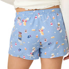 P.J. Salvage Baked Woof Love Flannel Shorts in Denim Blue Rear View