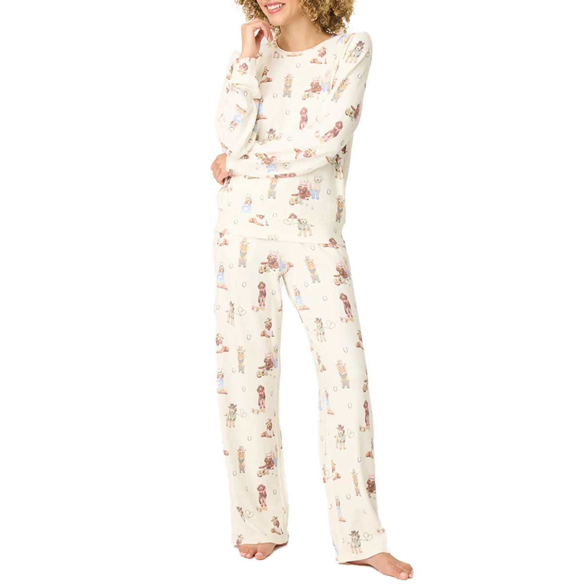 P.J. Salvage Ruff On the Range Flannel Pajama Set in Natural Ivory Front View