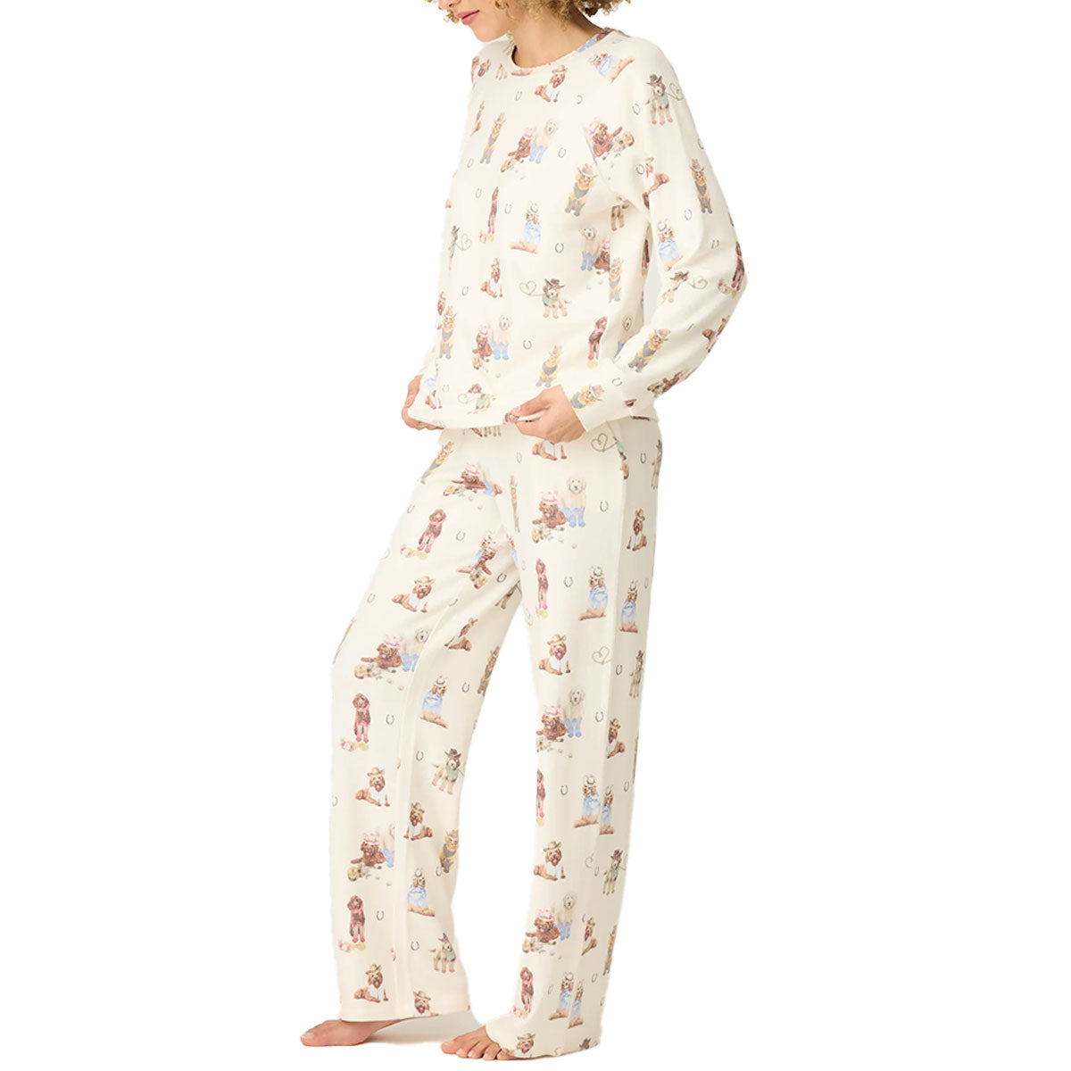 P.J. Salvage Ruff On the Range Flannel Pajama Set in Natural Ivory Side View