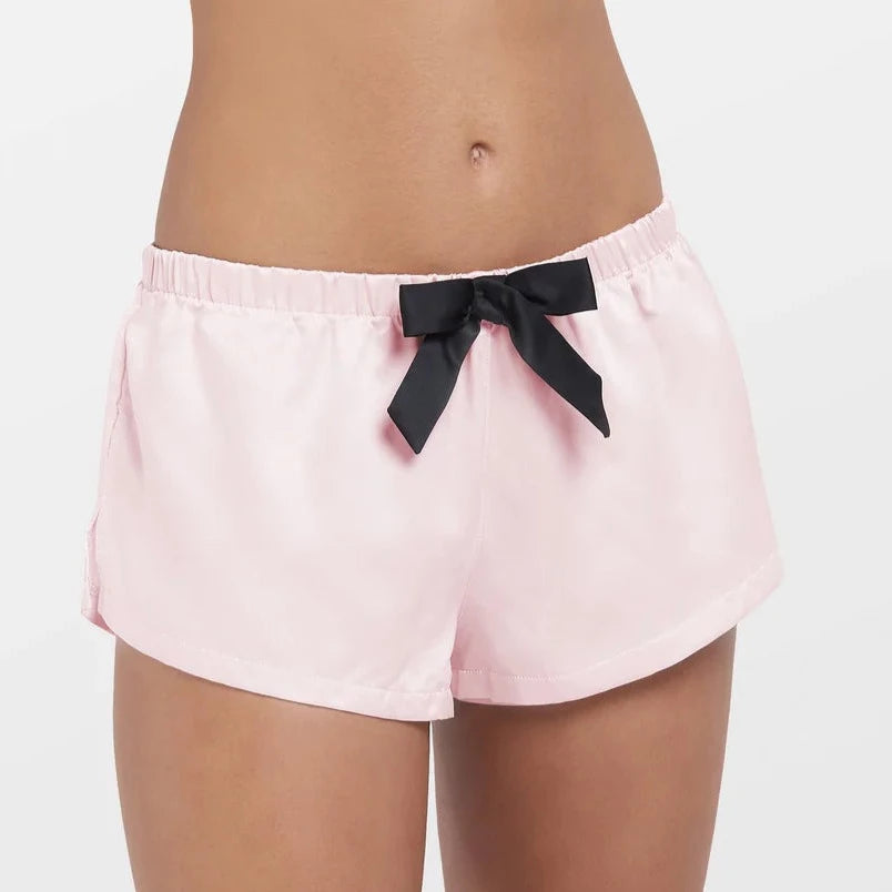 31597 Abigail Luxury Satin Short Pajama Set | Pale Pink/Black