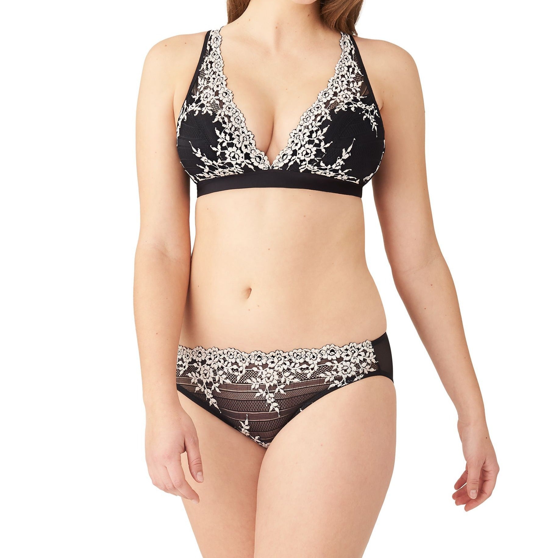 Wacoal Embrace Lace Wire Free Bra 852191 Wacoal Embrace Lace Bikini 64391  Effortless elegance is easy to achieve with this wire free lace bra. Seamed cups that shape and support for a pretty look along with straps that convert to racerback make this comfortable lace bra the one to have in your collection. The Embrace Lace Wire Free Bra makes an excellent bridal shower gift when paired with the Embrace Lace Bikini.