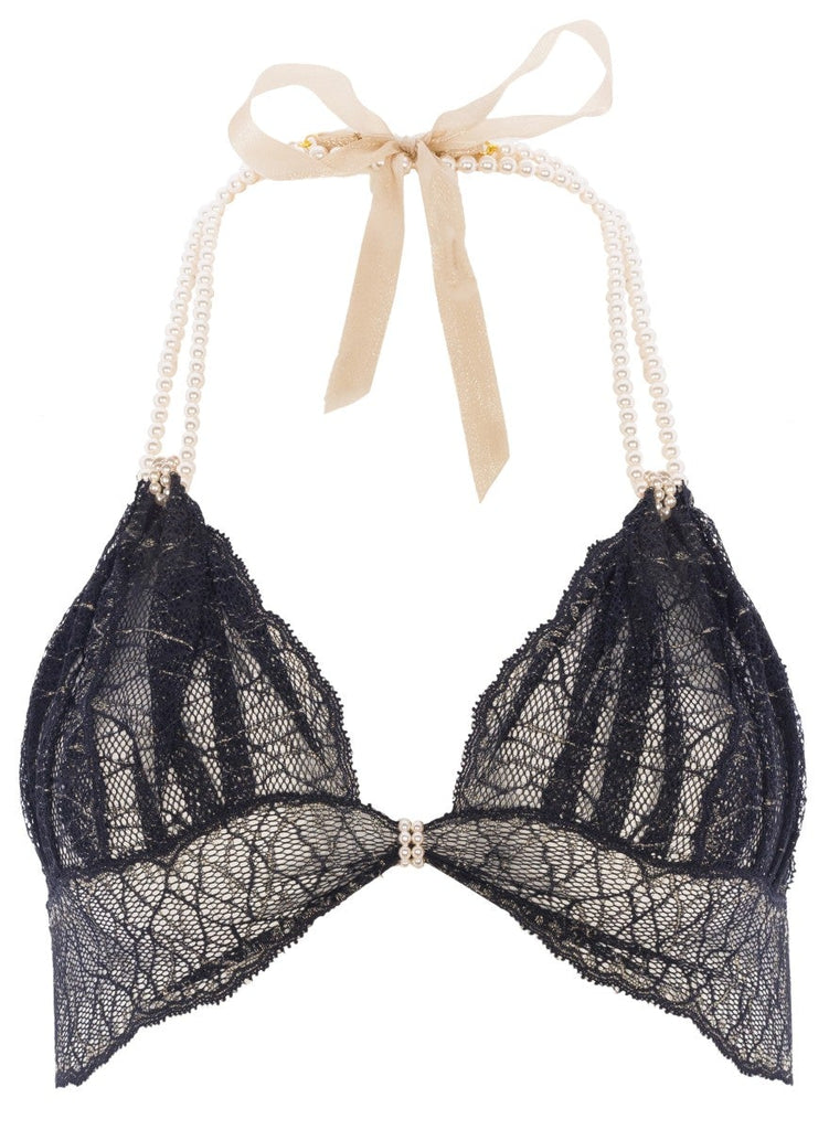 Bracli Sydney Bra is made from fine Italian lace with a golden lurex highlight and double strand of pearls.