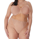 •	Beige t shirt bra with comfortable support up to (US) L Cup. Stretch lace on sides of cups conceals interior support panel. Cut out center detail makes this an  on trend lingerie drawer essential. Front full view