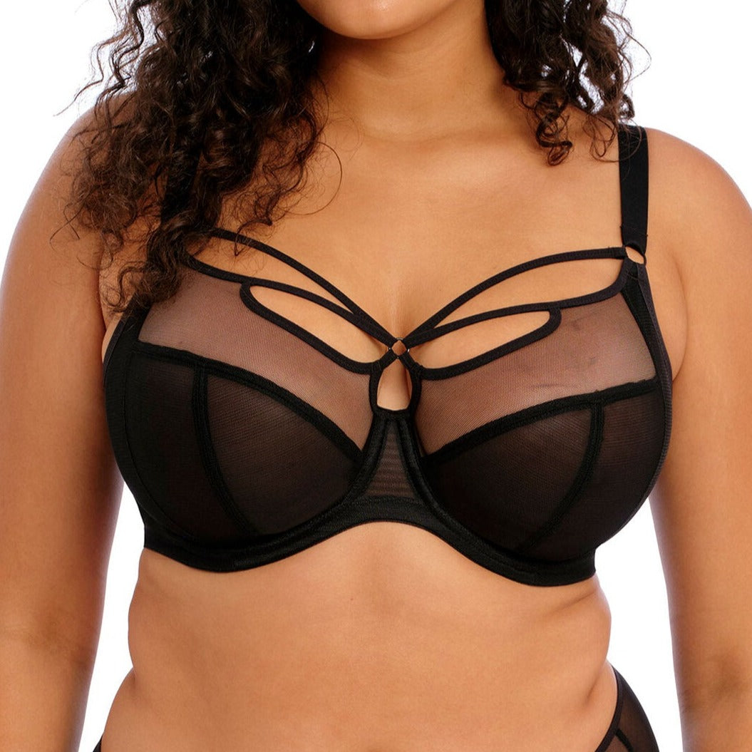 Elomi Sachi Strappy Plunge Underwire Bra (4353),32GG,Black Butterfly at   Women's Clothing store