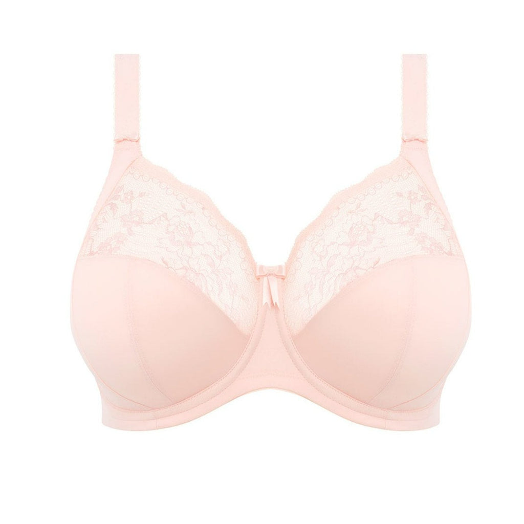 Achieve a rounded, lifted, centered shape with a super comfortable and supportive bra from Elomi. Design features 3-piece cups with additional side support, fully adjustable straps and stretch lace for easy fit. Ballet pink is a beautiful color complimenting all skin tones. Center bow detail. Flat view