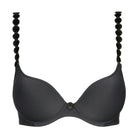 A padded bra with heart-shaped cups. The cups offer excellent coverage at the top. The bra is cut high on the upper cups and then plunges into a deep neckline between the breasts. The sheer tulle on the back is cut straight. The straps can be worn over the shoulders or around the neck. Charcoal is a soft dark-grey hue and a great alternative to black. Style: 0120826CHB 