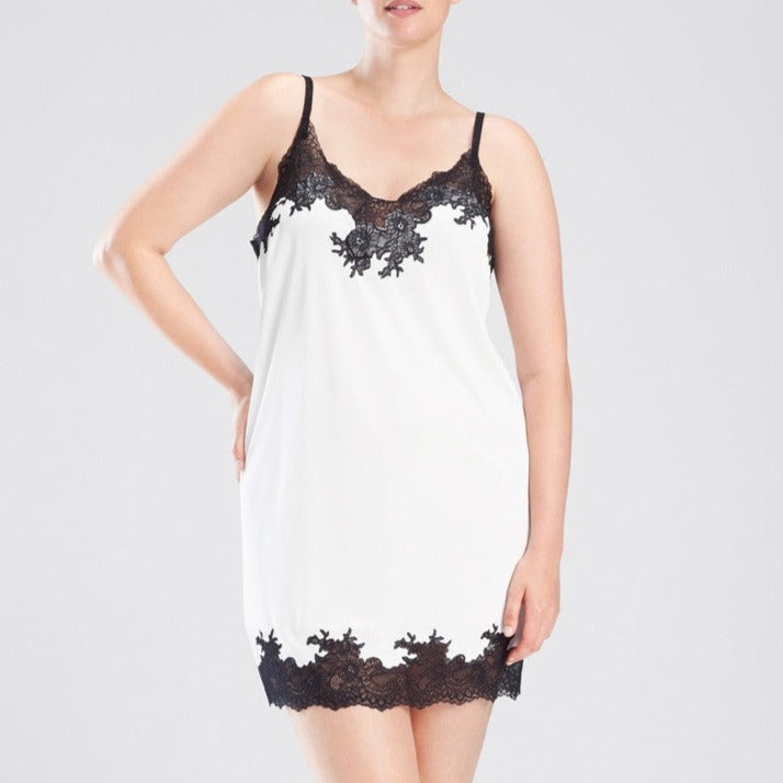 R78130 Enchant 34" Chemise | Ivory with Black Lace