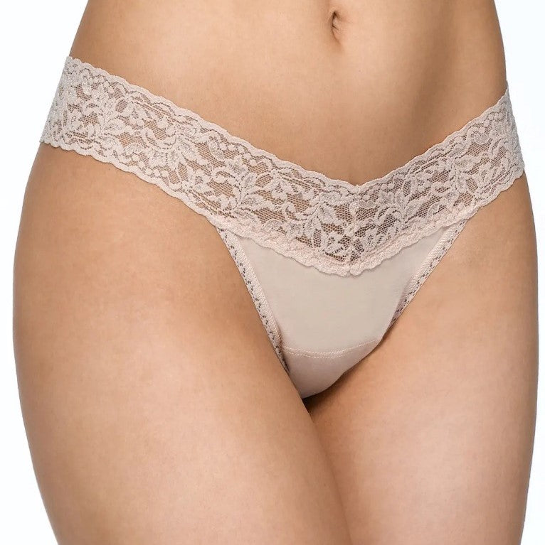 891581 SUPIMA Cotton Low Rise Thong with Lace | Chai