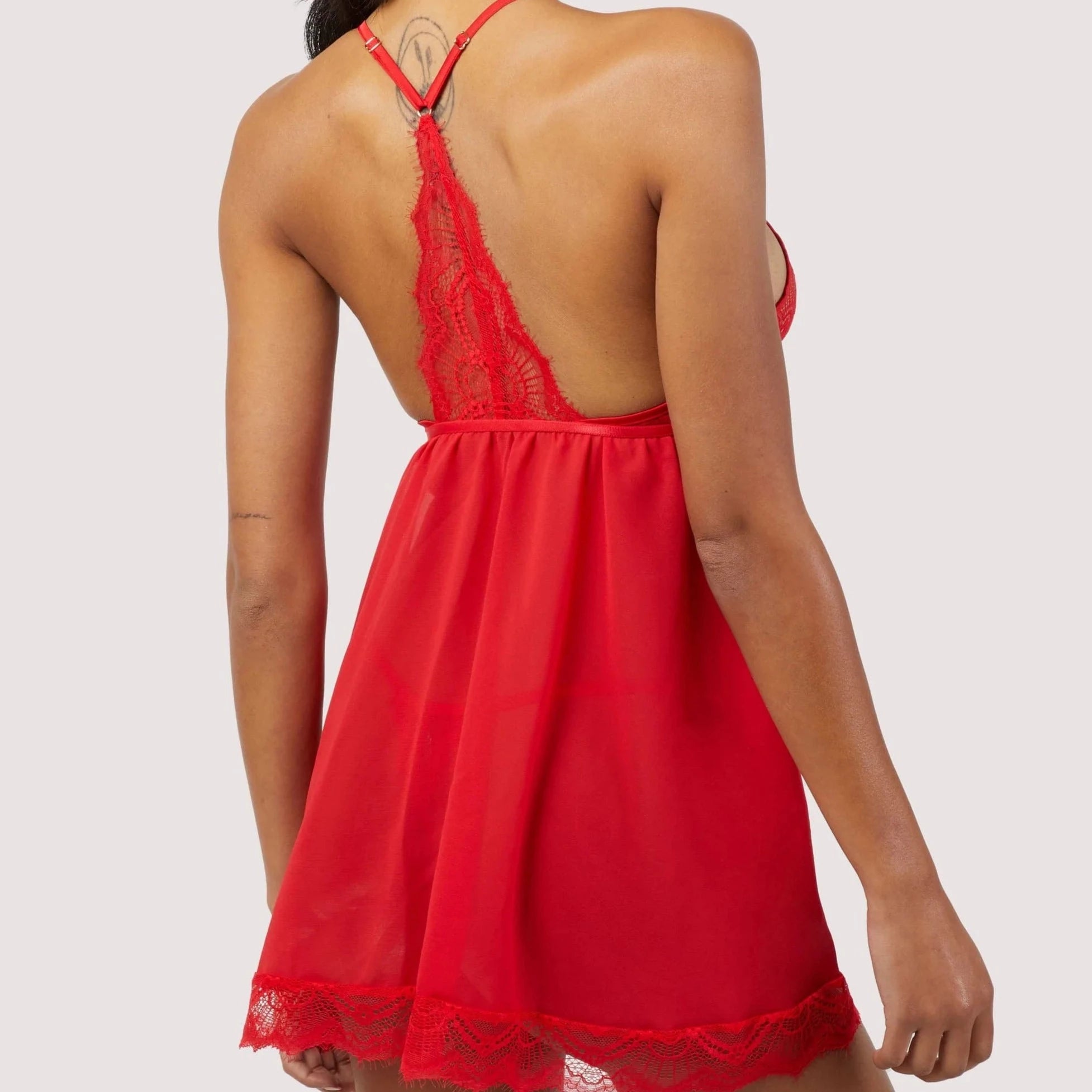 Adele Red Eyelash Lace Babydoll and Thong Set