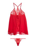 Adele Red Eyelash Lace Babydoll and Thong Set