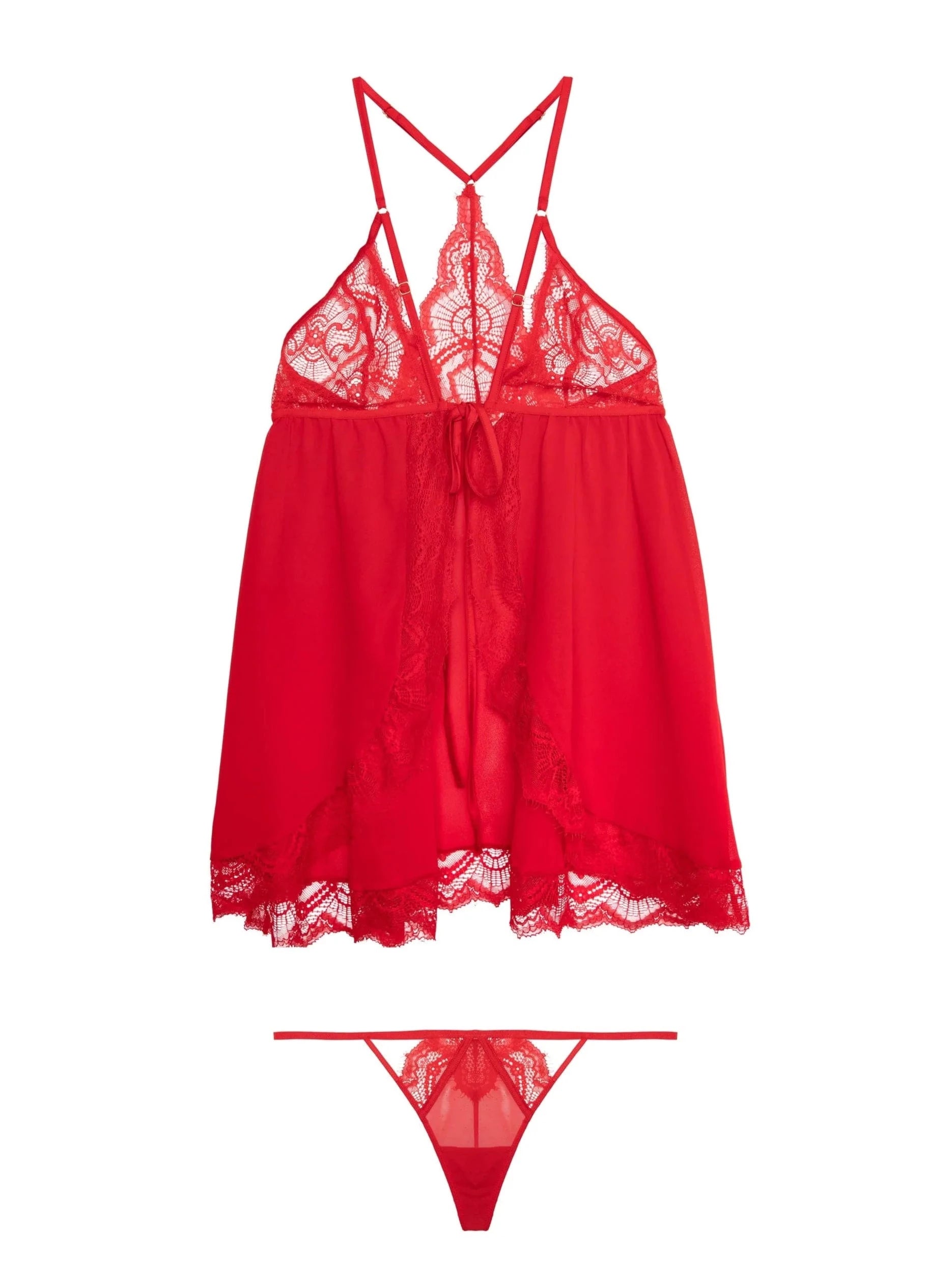 Adele Red Eyelash Lace Babydoll and Thong Set